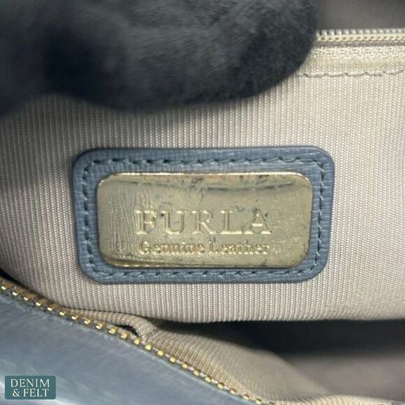 Furla Genuine Leather Blue Tote Bag with Strap Satchel Shoulder Bag Authentic - Picture 9 of 13